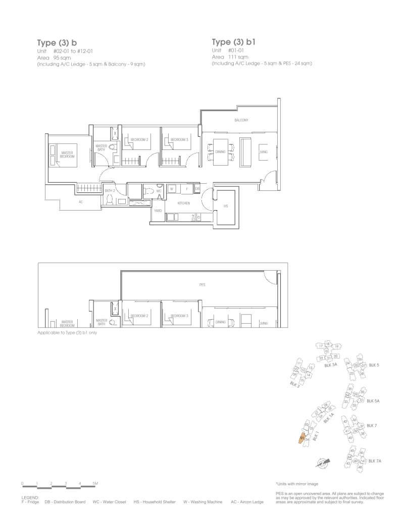 Bartley Residences floor plan Type 3b, 1023 sqft, Serangoon, Singapore