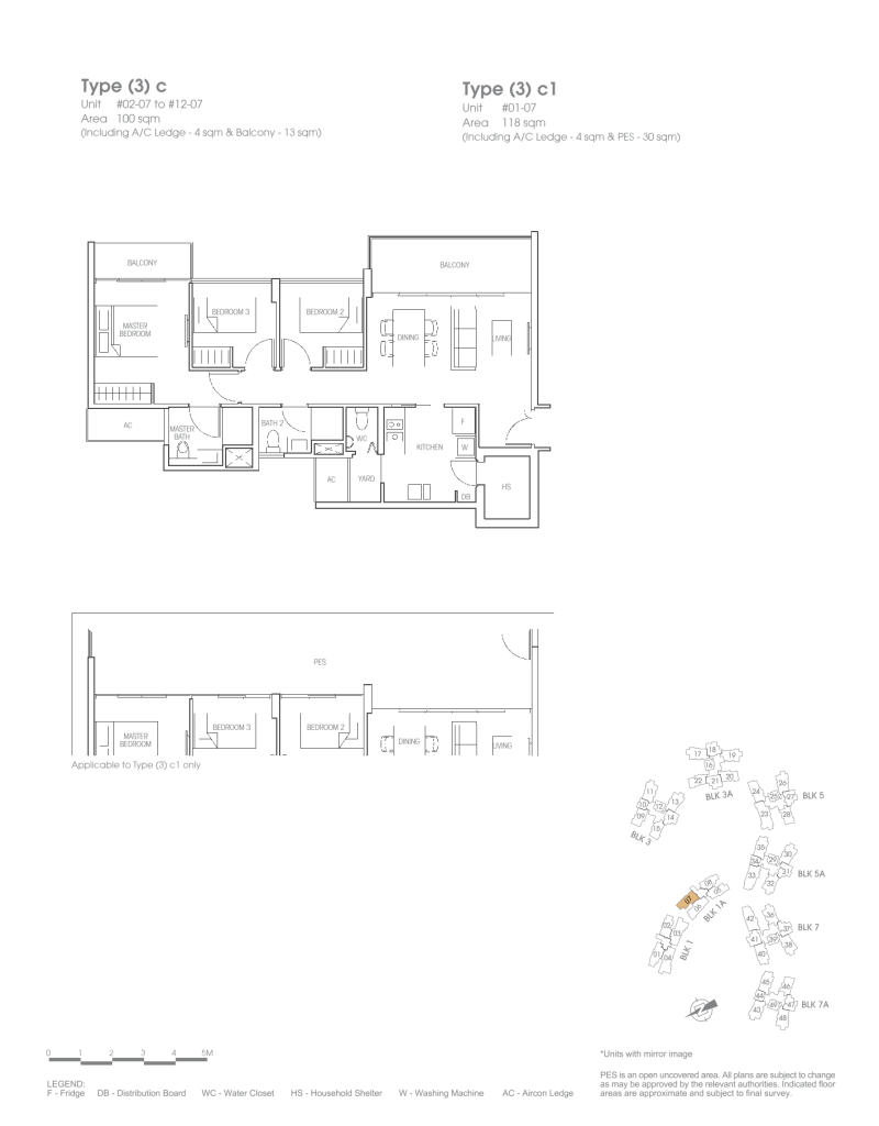 Bartley Residences floor plan Type 3c, 1076 sqft, Serangoon, Singapore
