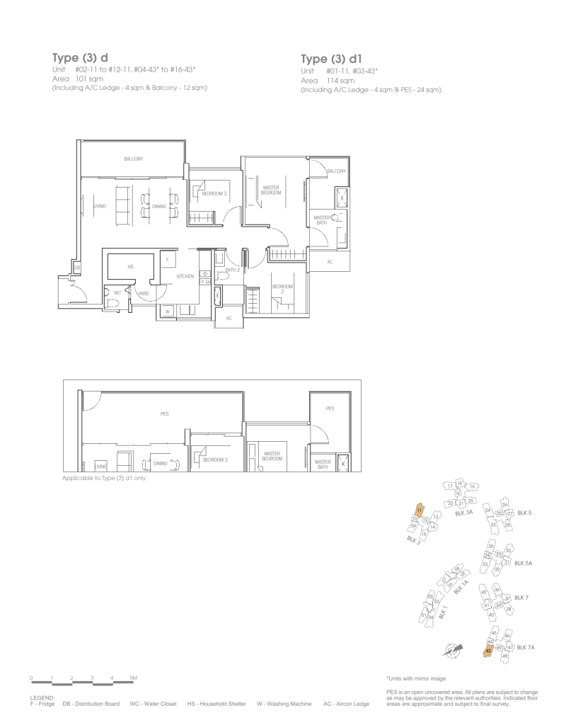 Bartley Residences floor plan Type 3d, 1087 sqft, Serangoon, Singapore
