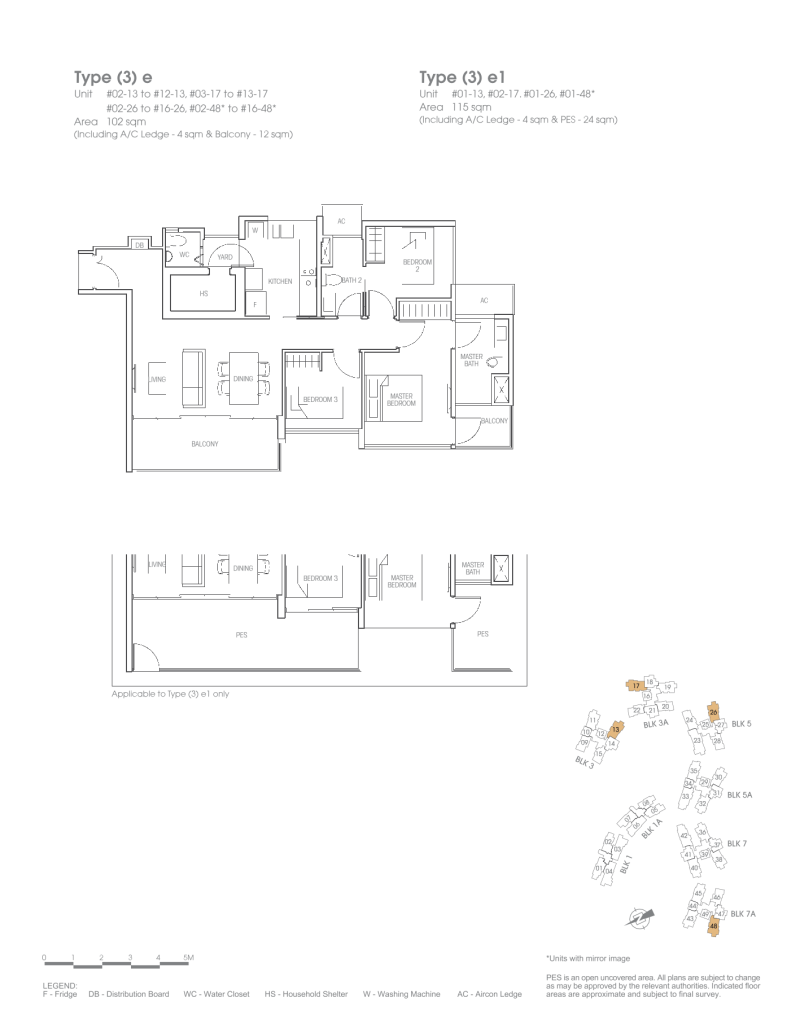 Bartley Residences floor plan Type 3e, 1098 sqft, Serangoon, Singapore