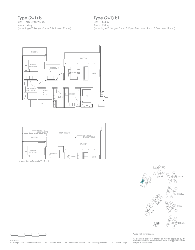 Bartley Residences 2 bedroom with study floor plan, 904 sqft, Type 2+1b