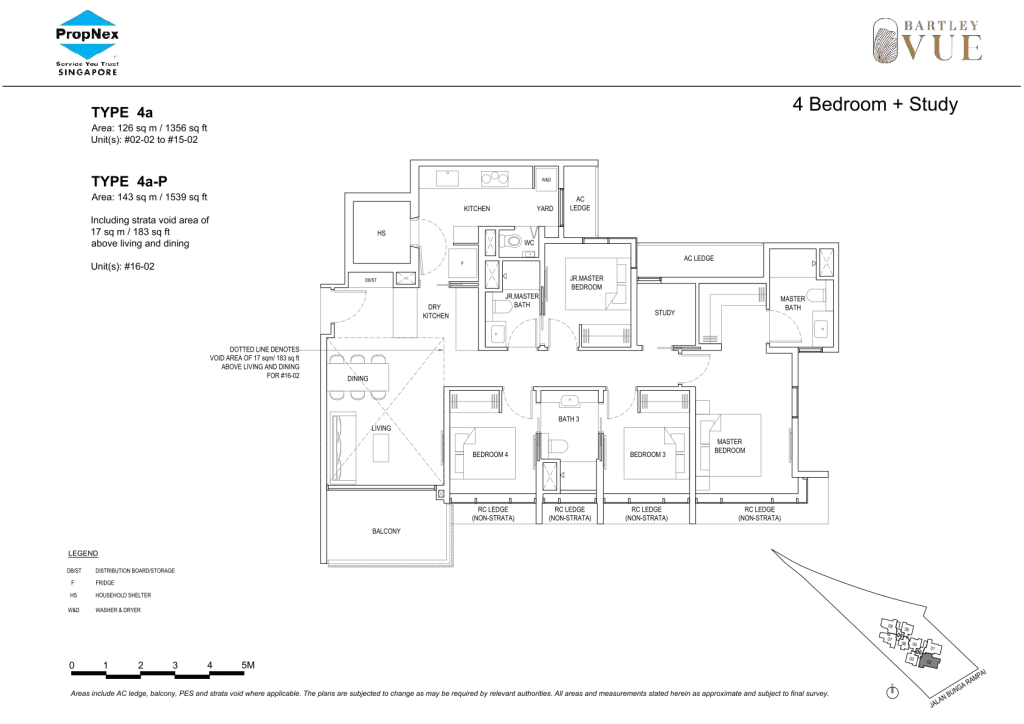 Bartley Vue floor plan Type 4a, 1356 sqft, Toa Payoh, Singapore
