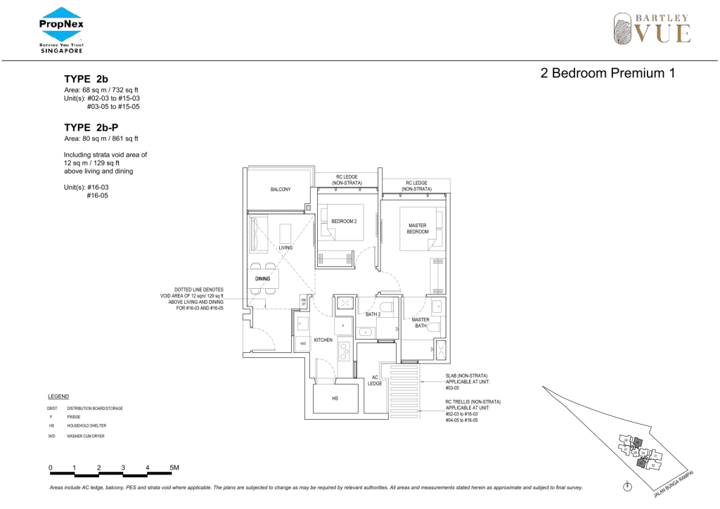 Bartley Vue floor plan Type 2b, 732 sqft, Toa Payoh, Singapore