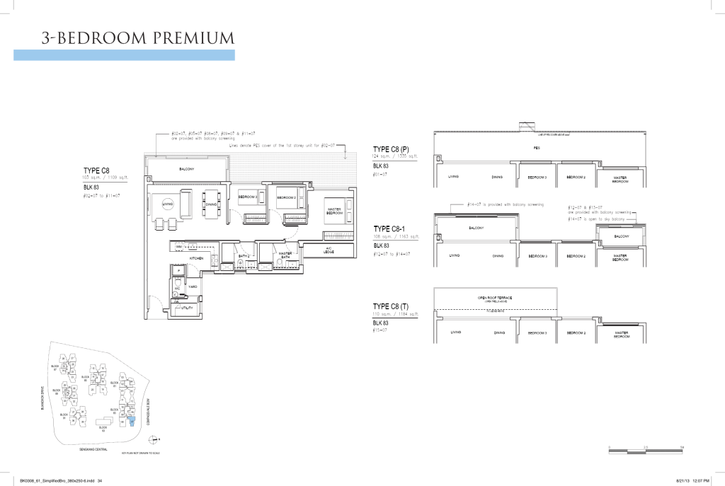 Jewel @ Buangkok floor plan Type C8, 1109 sqft, Sengkang, Singapore