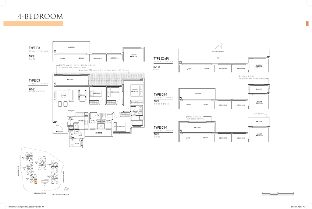 Jewel @ Buangkok floor plan Type D3, 1324 sqft, Sengkang, Singapore