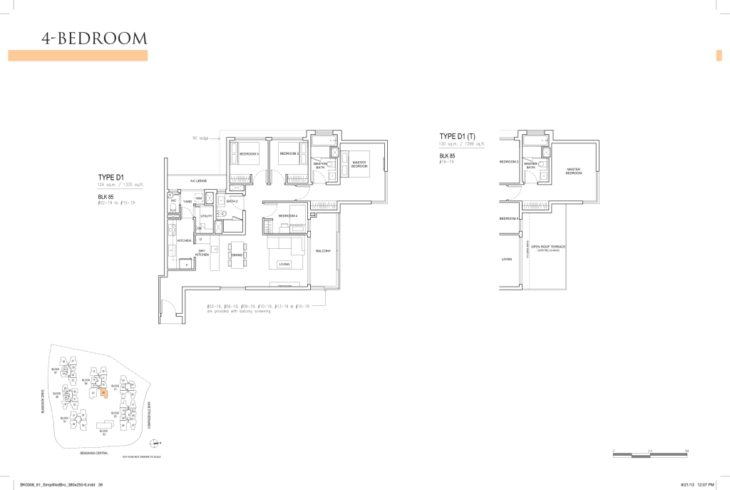 Jewel @ Buangkok floor plan Type D1, 1335 sqft, Sengkang, Singapore