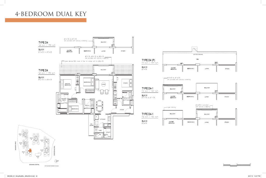 Jewel @ Buangkok floor plan Type D4, 1356 sqft, Sengkang, Singapore