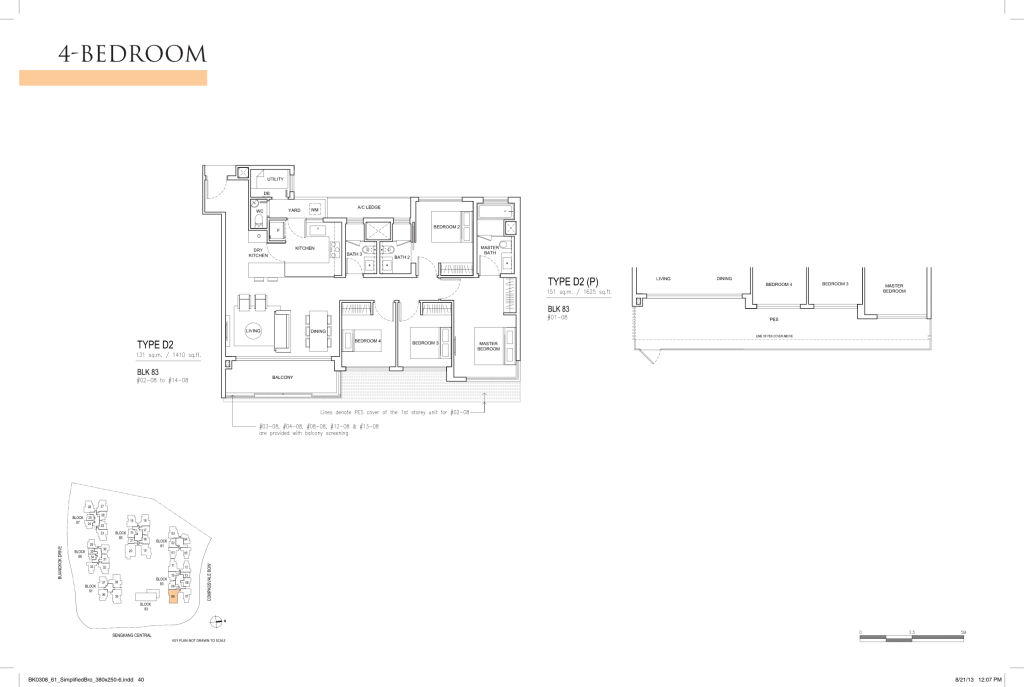 Jewel @ Buangkok floor plan Type D2, 1410 sqft, Sengkang, Singapore