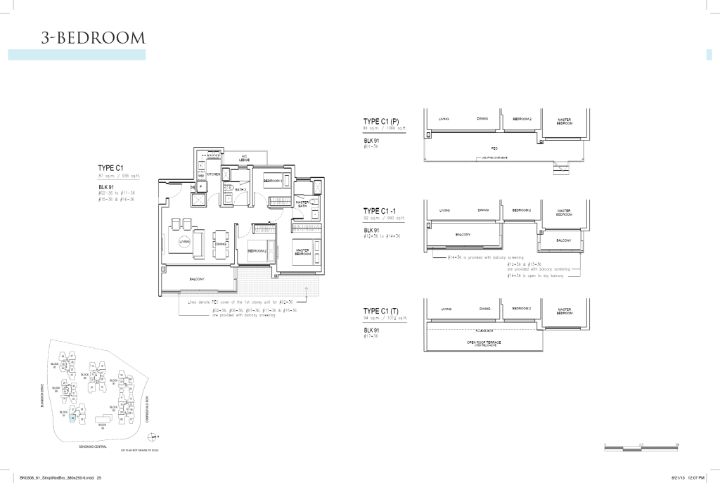 Jewel @ Buangkok floor plan Type C1, 936 sqft, Sengkang, Singapore