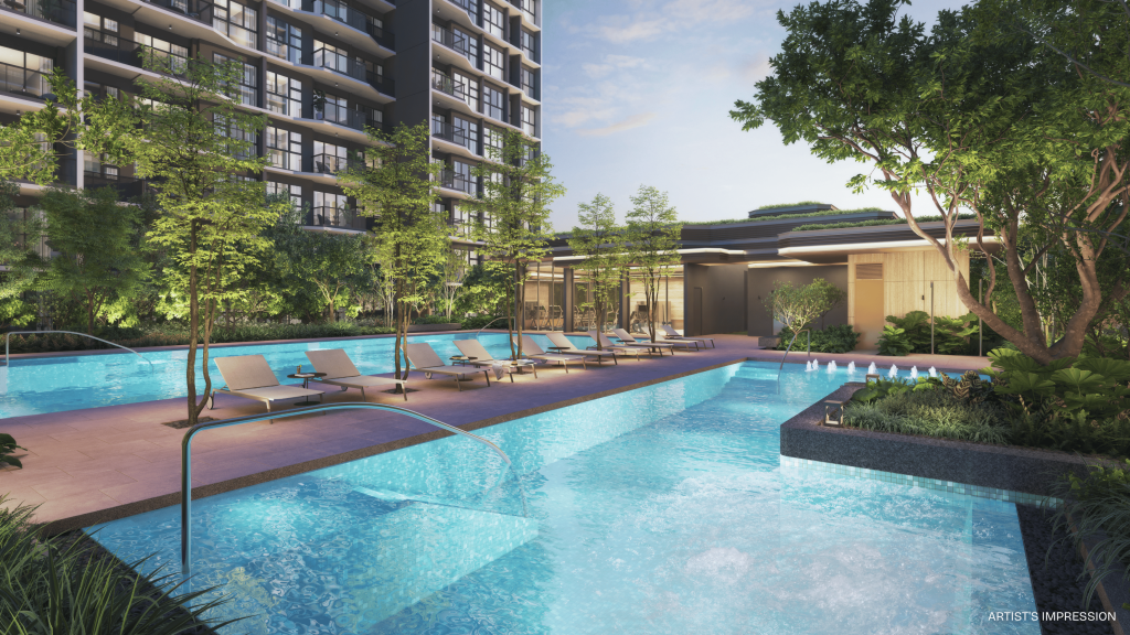 Pinery Residences lap pool and cabanas, Tampines, Singapore