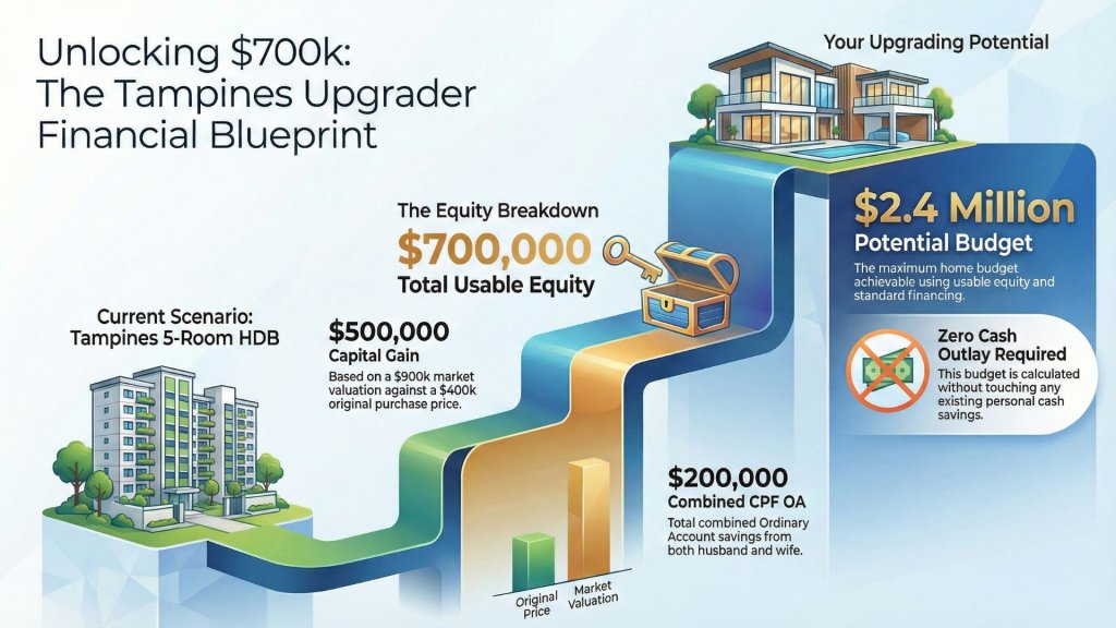 Table of Tampines HDB upgrader buying power and usable equity