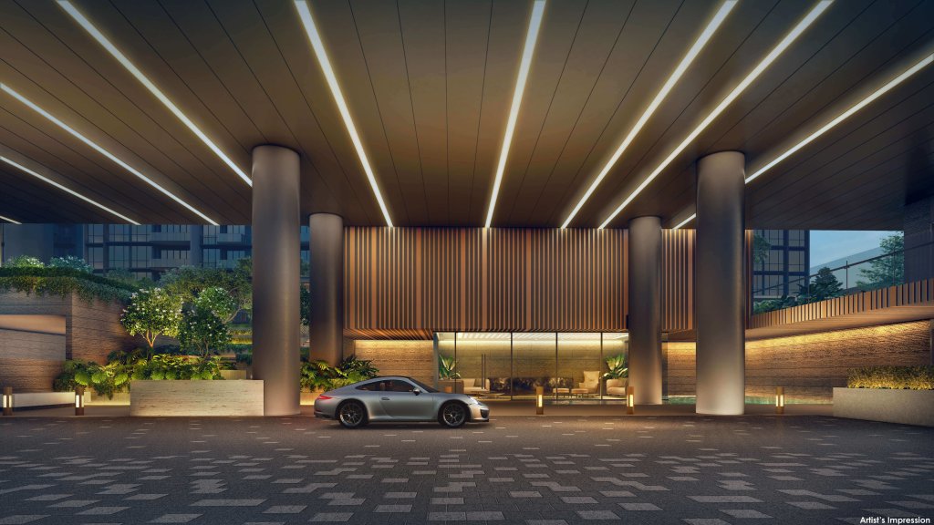 Emerald of Katong arrival courtyard, Marine Parade, Singapore