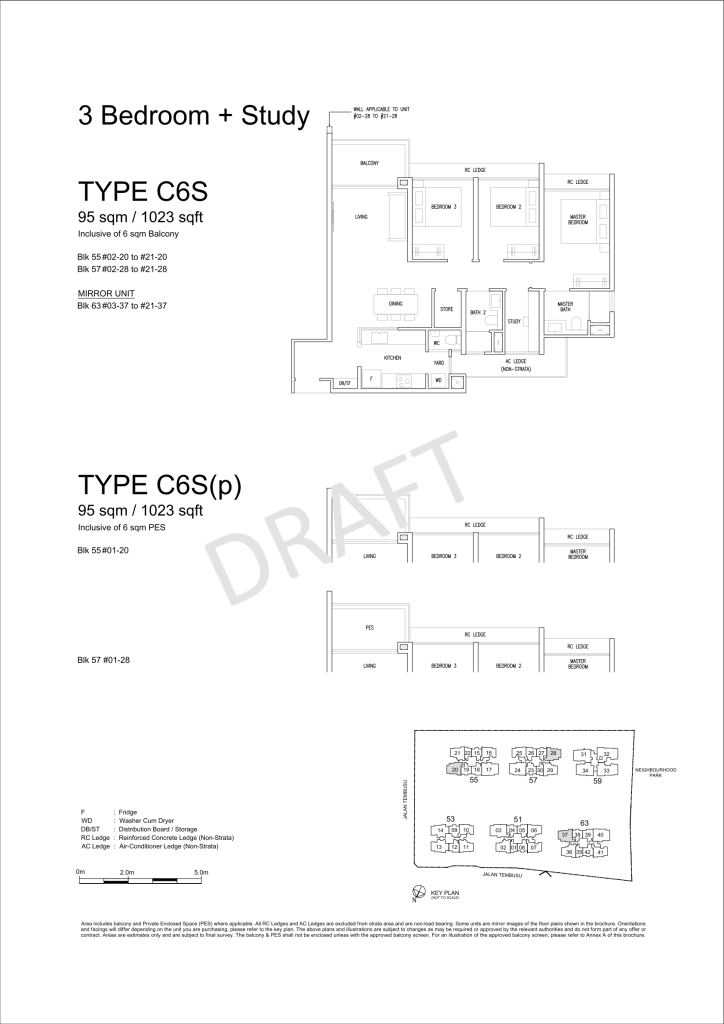 Emerald of Katong floor plan Type C6S, 1023 sqft, Marine Parade, Singapore