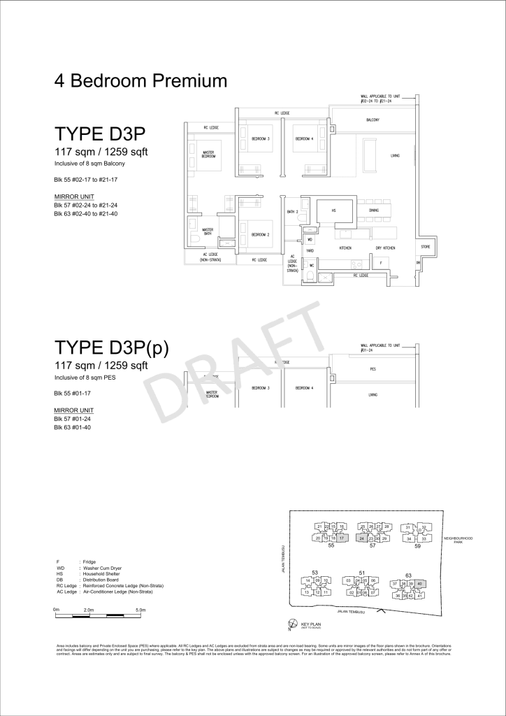 Emerald of Katong floor plan Type D3P, 1259 sqft, Marine Parade, Singapore