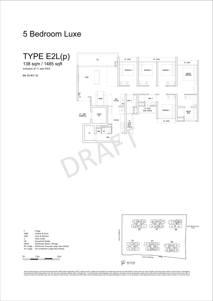 Emerald of Katong floor plan Type E2L, 1485 sqft, Marine Parade, Singapore