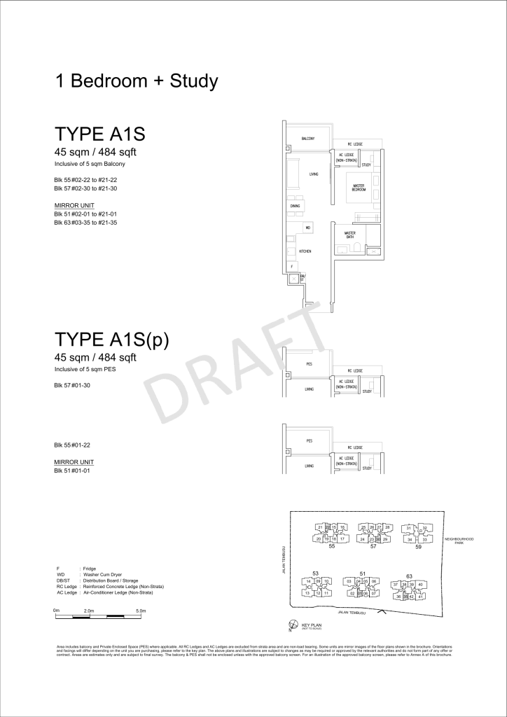 Emerald of Katong floor plan Type A1S, 484 sqft, Marine Parade, Singapore