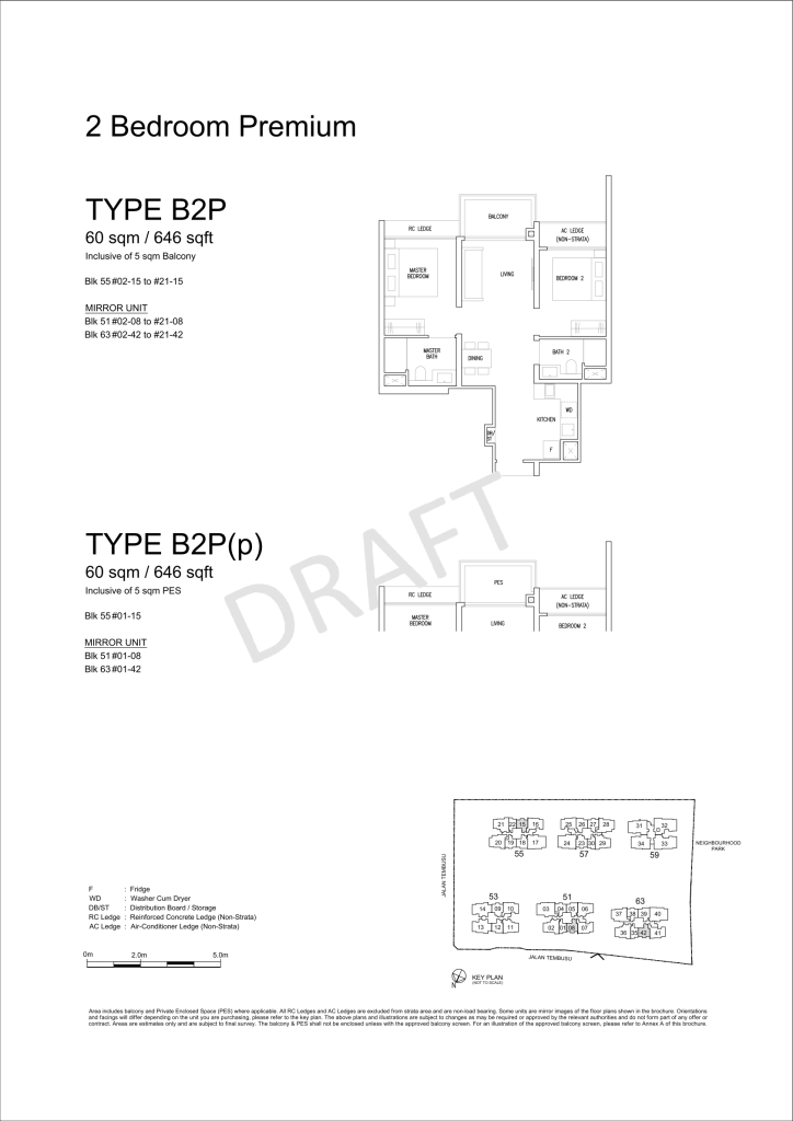 Emerald of Katong floor plan Type B2P, 646 sqft, Marine Parade, Singapore