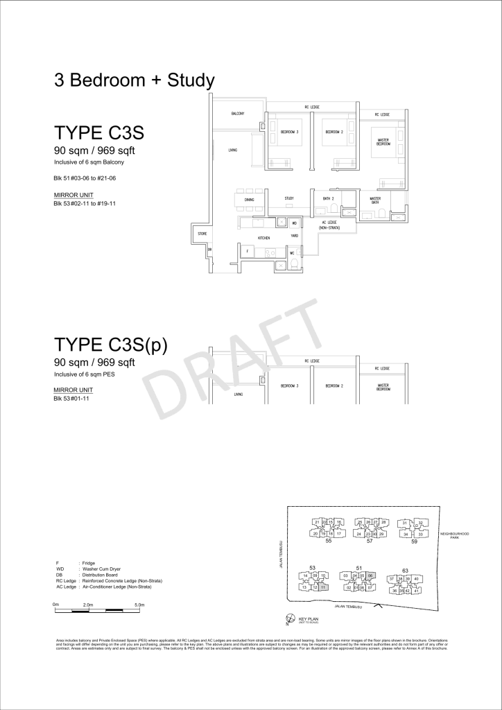 Emerald of Katong floor plan Type C3S, 969 sqft, Marine Parade, Singapore
