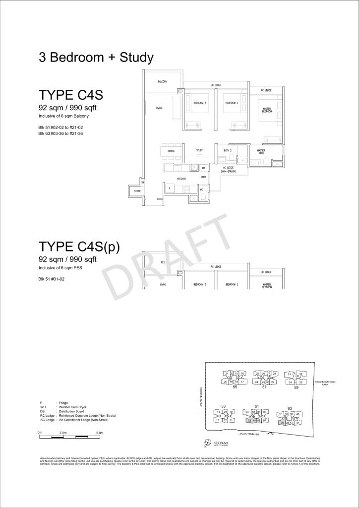 Emerald of Katong floor plan Type C4S, 990 sqft, Marine Parade, Singapore