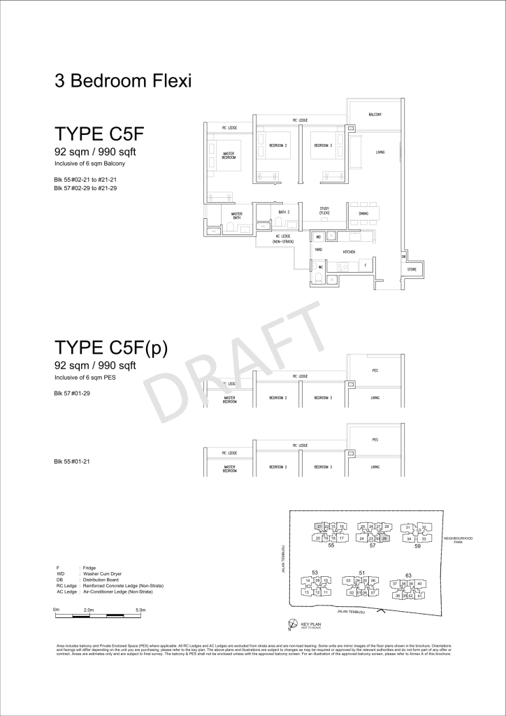 Emerald of Katong floor plan Type C5F, 990 sqft, Marine Parade, Singapore