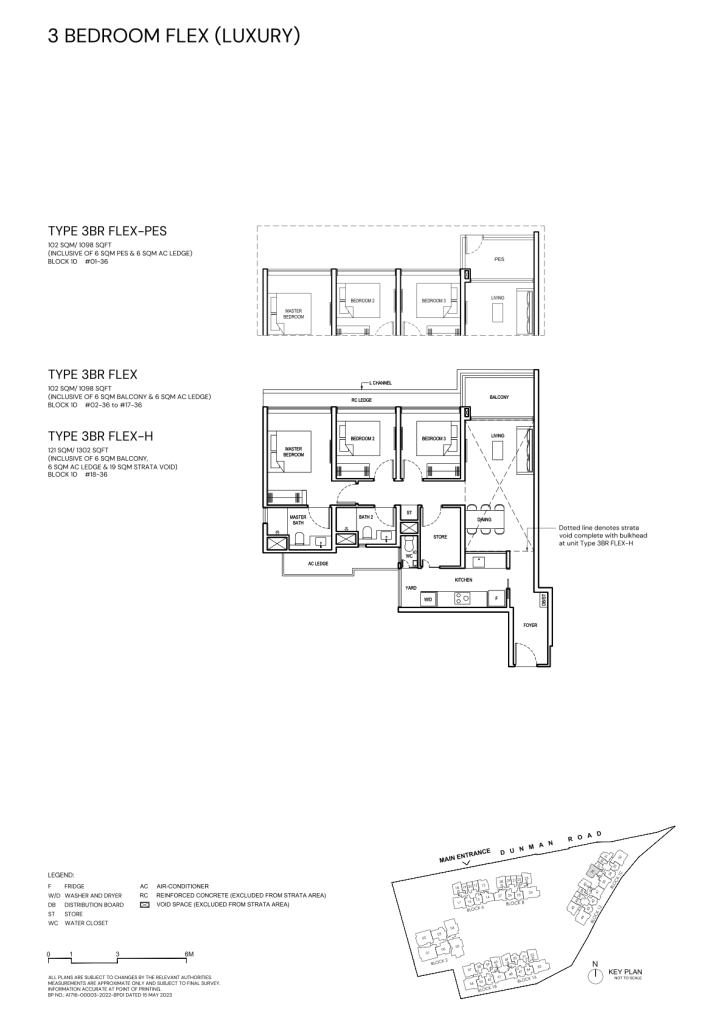 Grand Dunman 3 Bedroom floor plan Type 3BR-F, 1098 sqft, Marine Parade, Singapore
