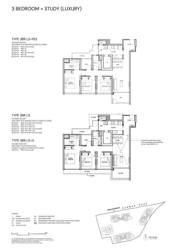 Grand Dunman 3 Bedroom floor plan Type 3BR-LS, 1119 sqft, Marine Parade, Singapore
