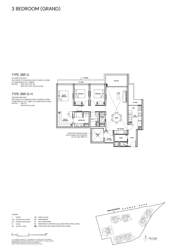 Grand Dunman 3 Bedroom floor plan Type 3BR-G, 1475 sqft, Marine Parade, Singapore