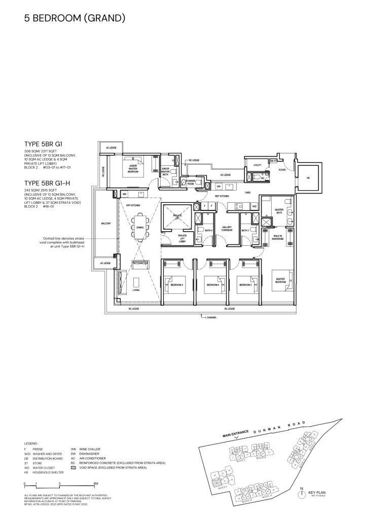 Grand Dunman 5 Bedroom floor plan Type 5BR-G1, 2217 sqft, Marine Parade, Singapore