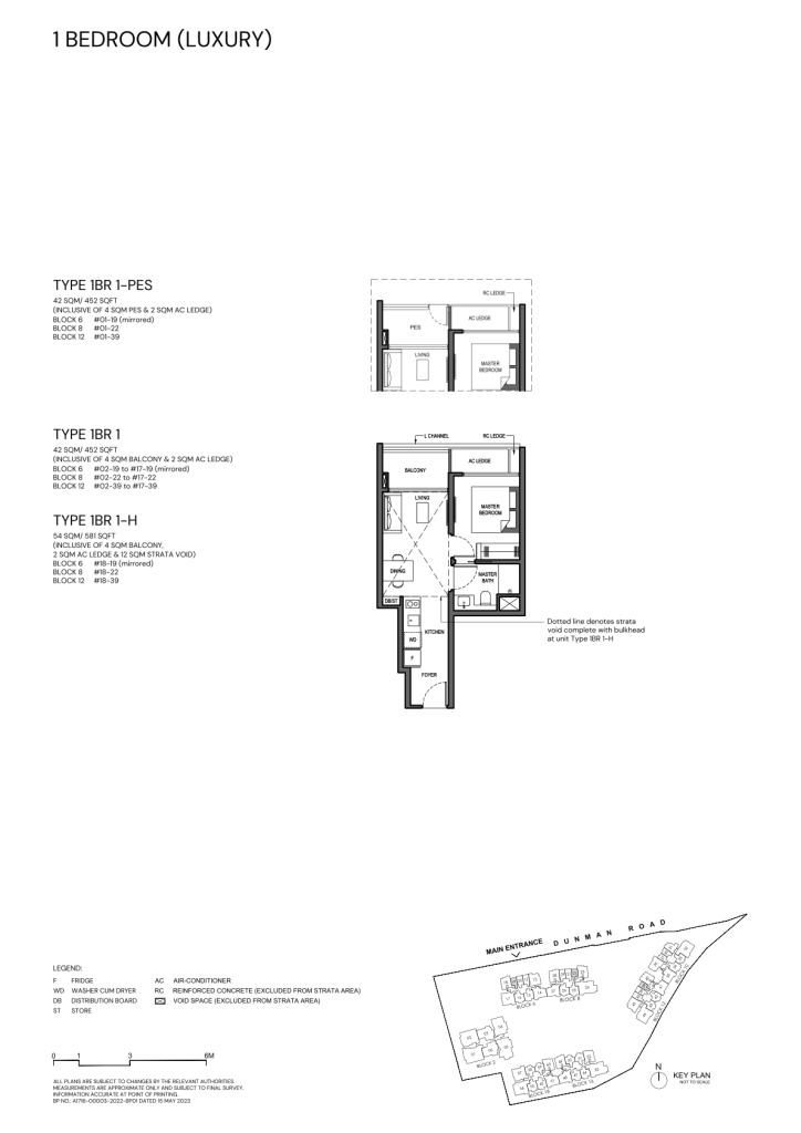 Grand Dunman 1 Bedroom floor plan Type 1BR1, 452 sqft, Marine Parade, Singapore