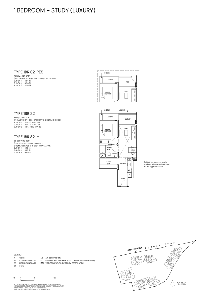 Grand Dunman 1 Bedroom floor plan Type 1BR-S2, 549 sqft, Marine Parade, Singapore