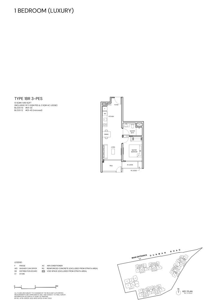 Grand Dunman 1 Bedroom floor plan Type 1BR3, 549 sqft, Marine Parade, Singapore