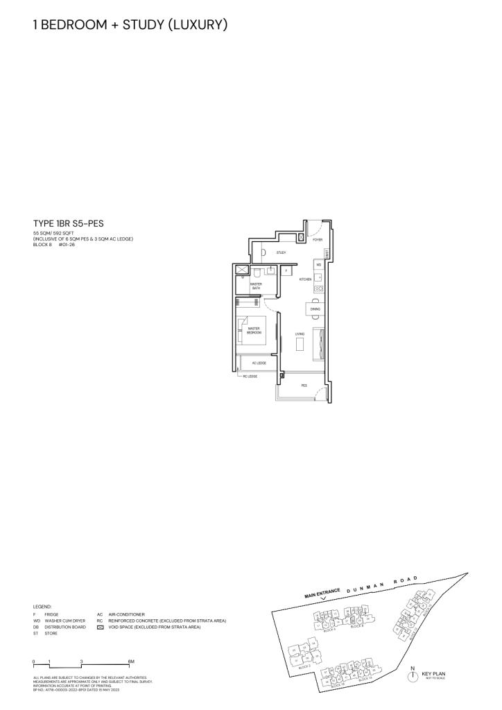 Grand Dunman 1 Bedroom floor plan Type 1BR-S5, 592 sqft, Marine Parade, Singapore