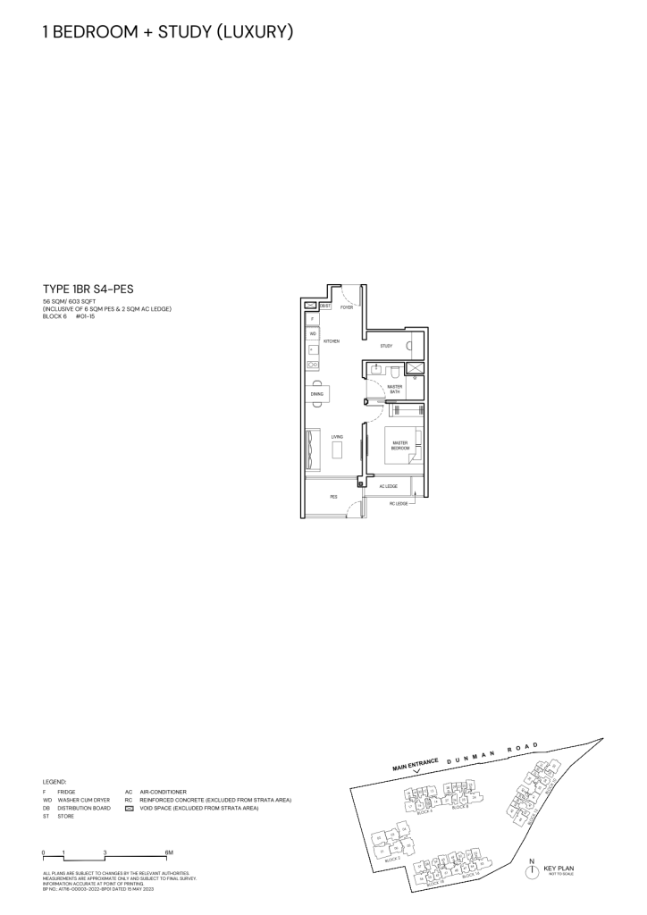 Grand Dunman 1 Bedroom floor plan Type 1BR-S4, 603 sqft, Marine Parade, Singapore