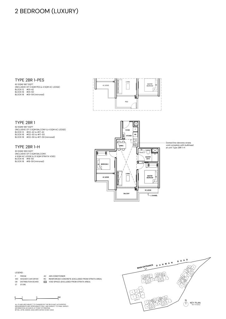 Grand Dunman 2 Bedroom floor plan Type 2BR1, 667 sqft, Marine Parade, Singapore