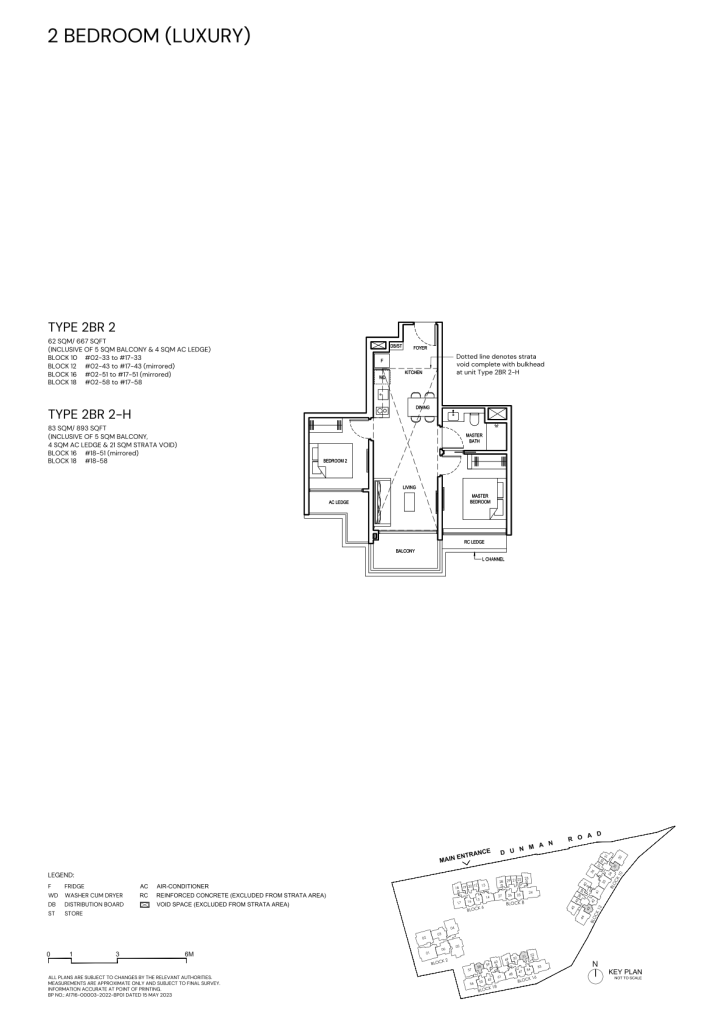 Grand Dunman 2 Bedroom floor plan Type 2BR2, 667 sqft, Marine Parade, Singapore