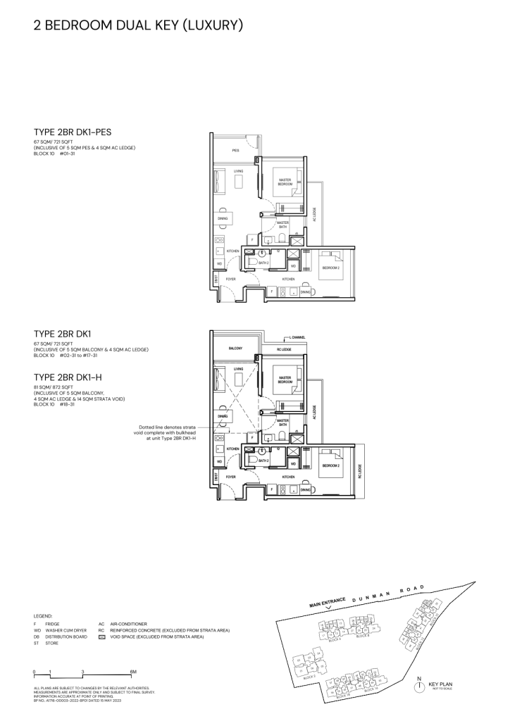 Grand Dunman 2 Bedroom floor plan Type 2BR-DK1, 721 sqft, Marine Parade, Singapore