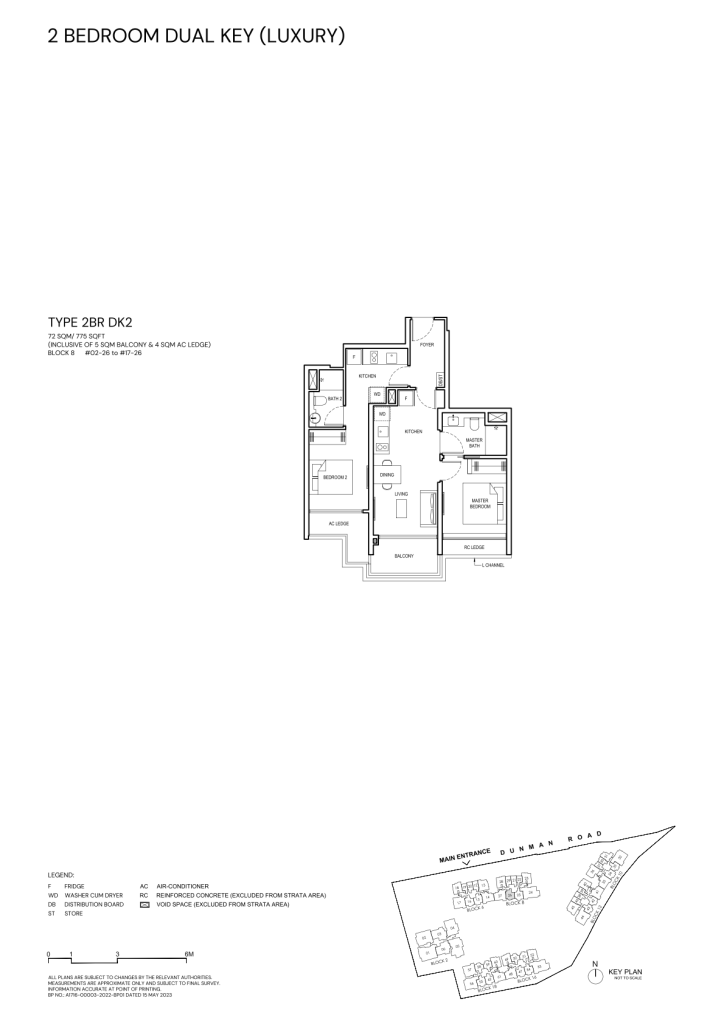 Grand Dunman 2 Bedroom floor plan Type 2BR-DK2, 775 sqft, Marine Parade, Singapore