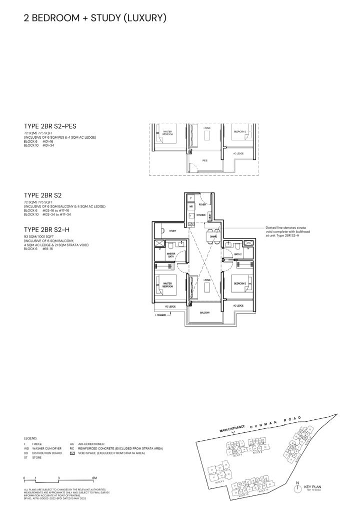 Grand Dunman 2 Bedroom floor plan Type 2BR-S2, 775 sqft, Marine Parade, Singapore