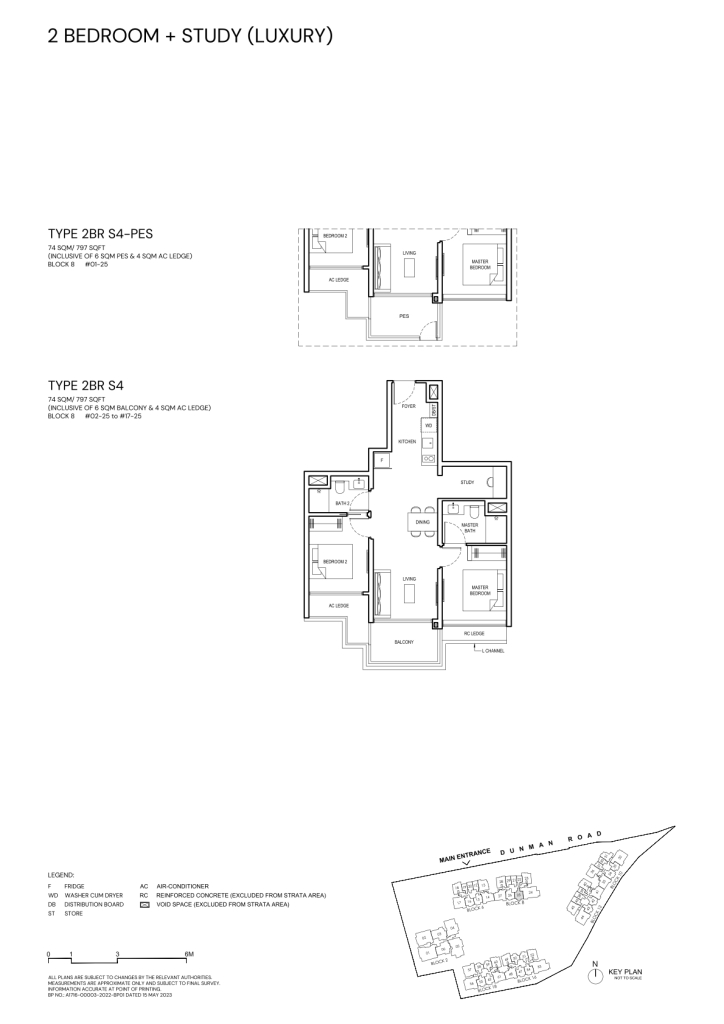 Grand Dunman 2 Bedroom floor plan Type 2BR-S4, 797 sqft, Marine Parade, Singapore