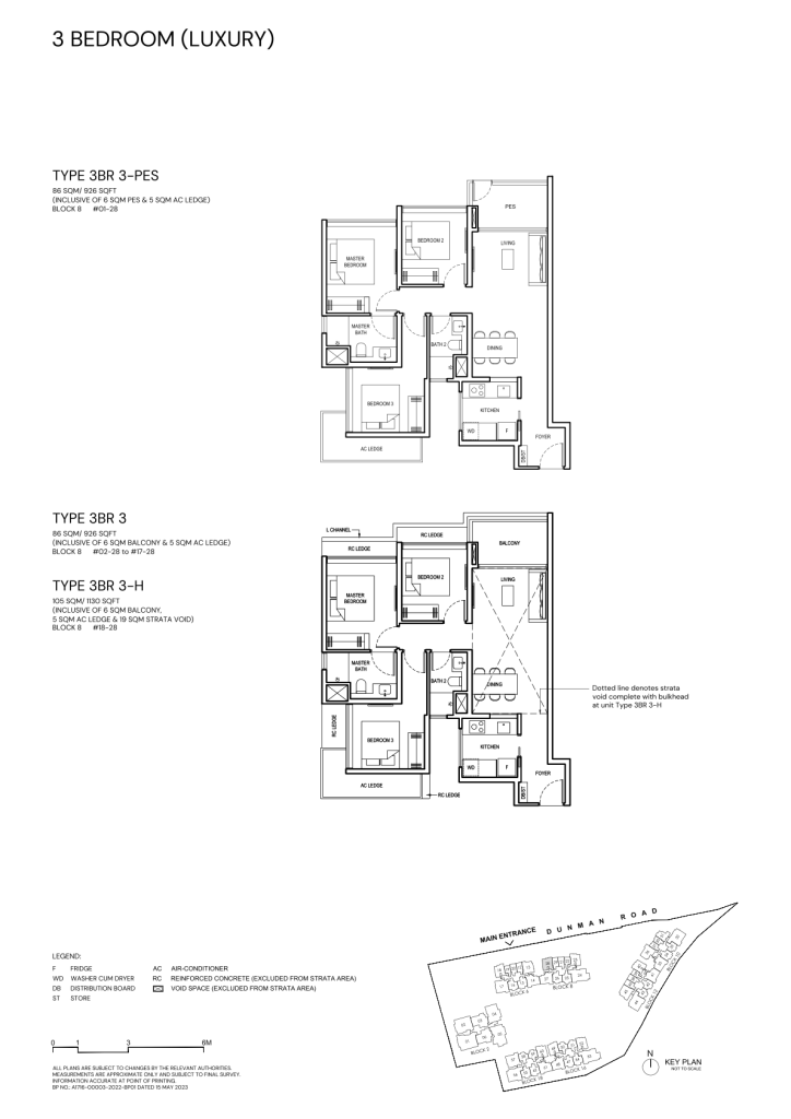 Grand Dunman 3 Bedroom floor plan Type 3BRB3, 926 sqft, Marine Parade, Singapore