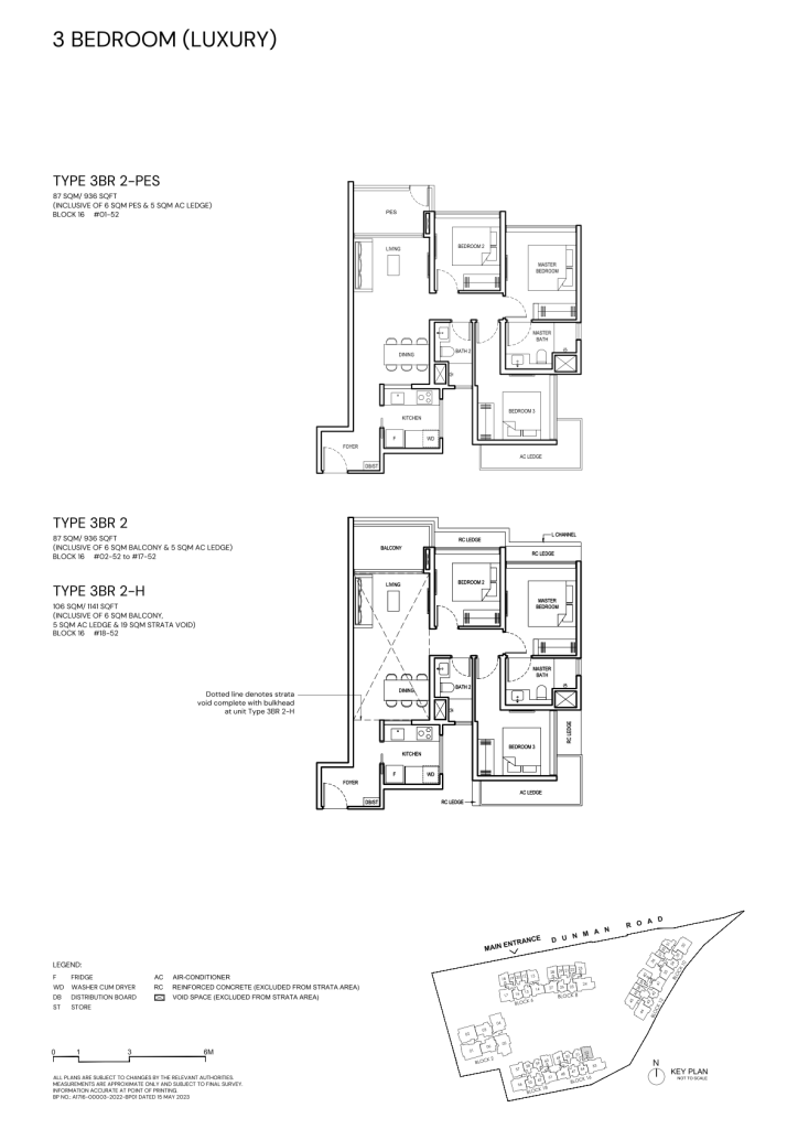 Grand Dunman 3 Bedroom floor plan Type 3BR2, 936 sqft, Marine Parade, Singapore