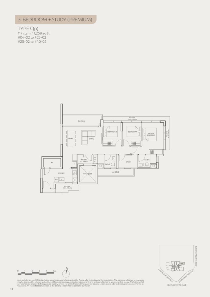 J'den floor plan Type CP, 1259 sqft, Jurong East, Singapore