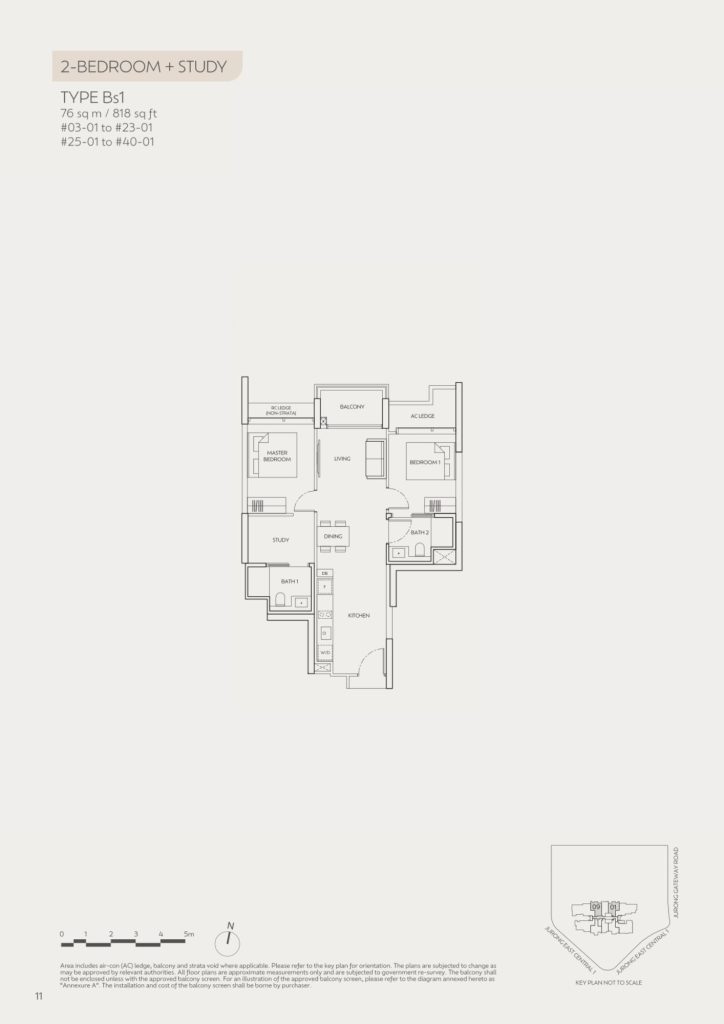 J'den floor plan Type BS1, 818 sqft, Jurong East, Singapore