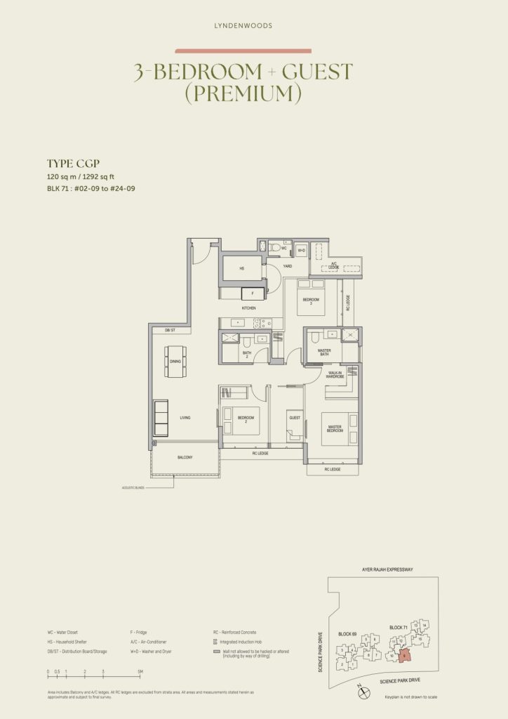 Lyndenwoods floor plan Type CGP1, 1292 sqft, Queenstown, Singapore