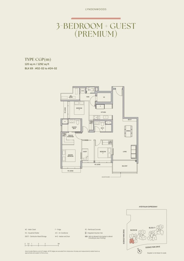 Lyndenwoods floor plan Type CGP2, 1292 sqft, Queenstown, Singapore