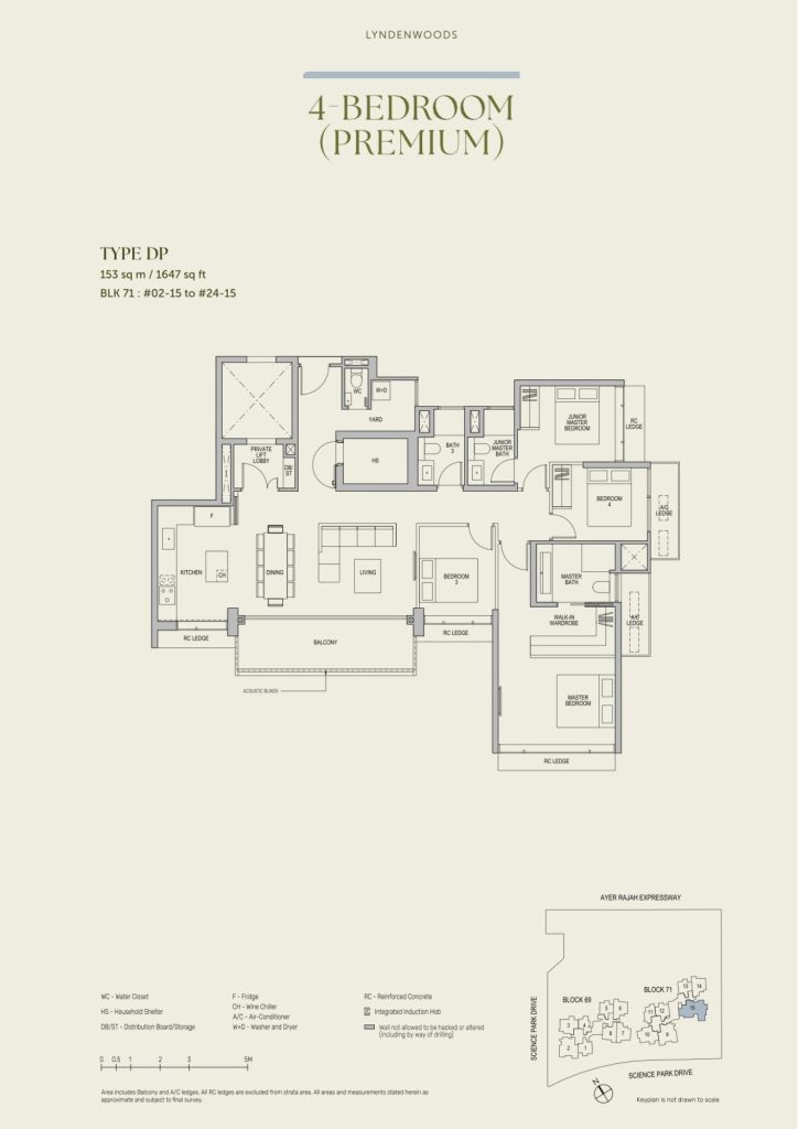 Lyndenwoods floor plan Type DP, 1647 sqft, Queenstown, Singapore