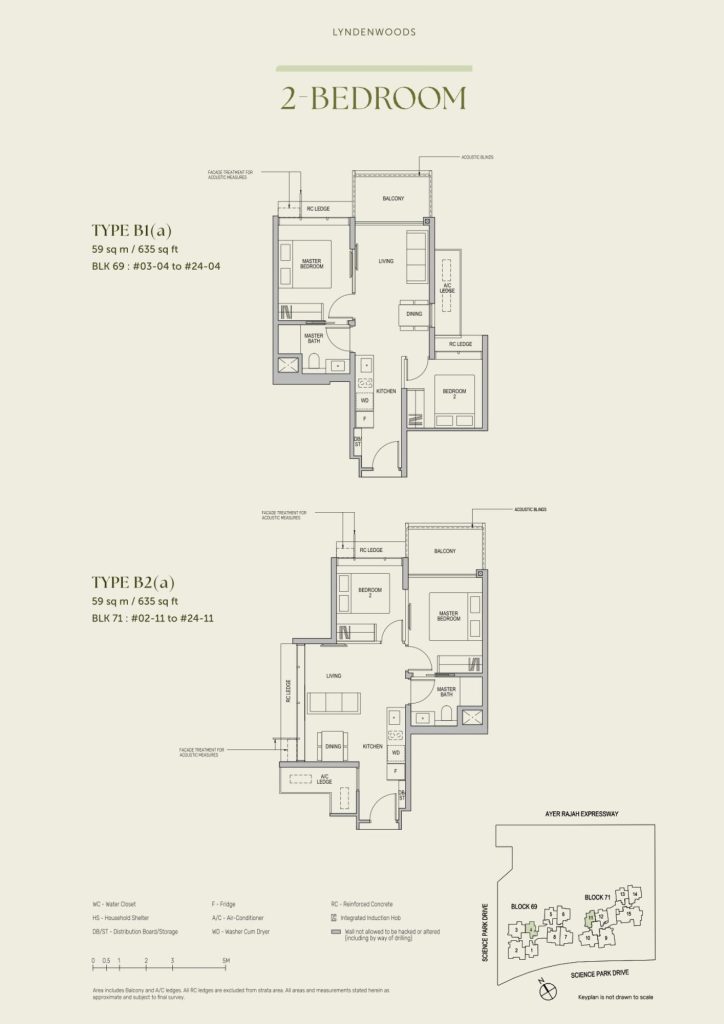 Lyndenwoods floor plan Type B1A, 635 sqft, Queenstown, Singapore