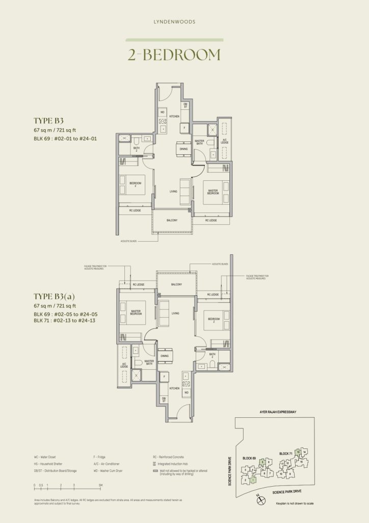 Lyndenwoods floor plan Type B3, 721 sqft, Queenstown, Singapore
