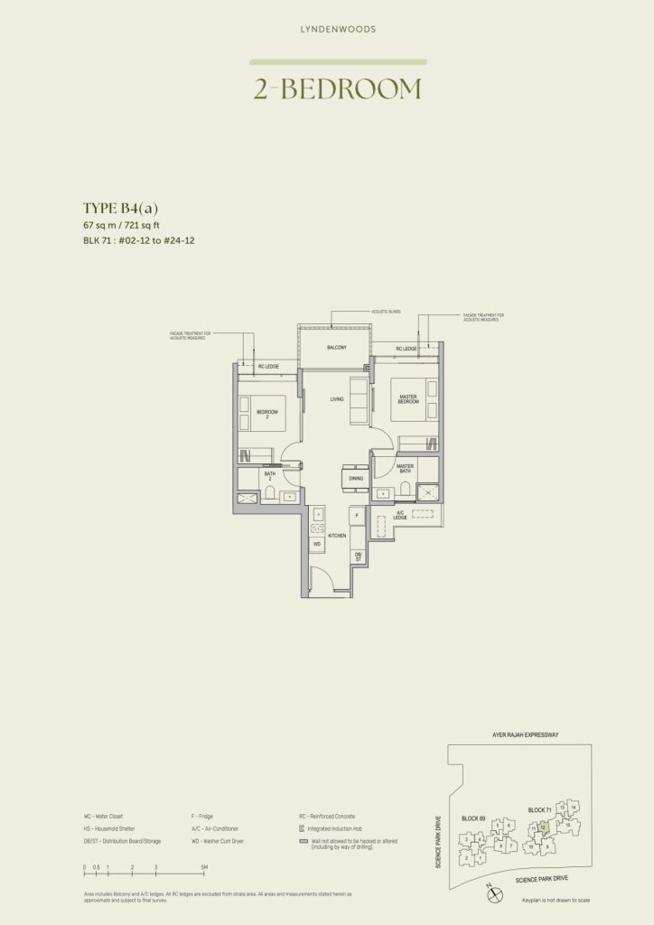 Lyndenwoods floor plan Type B4A, 721 sqft, Queenstown, Singapore