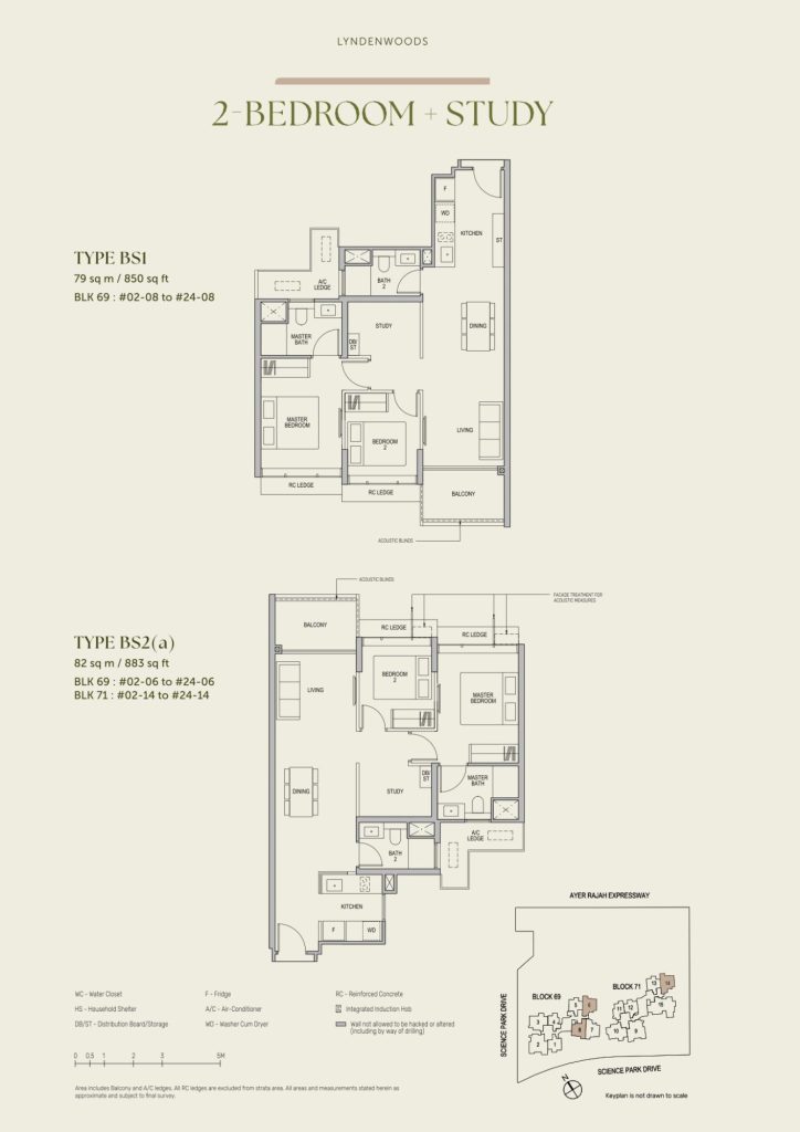 Lyndenwoods floor plan Type BS1, 850 sqft, Queenstown, Singapore